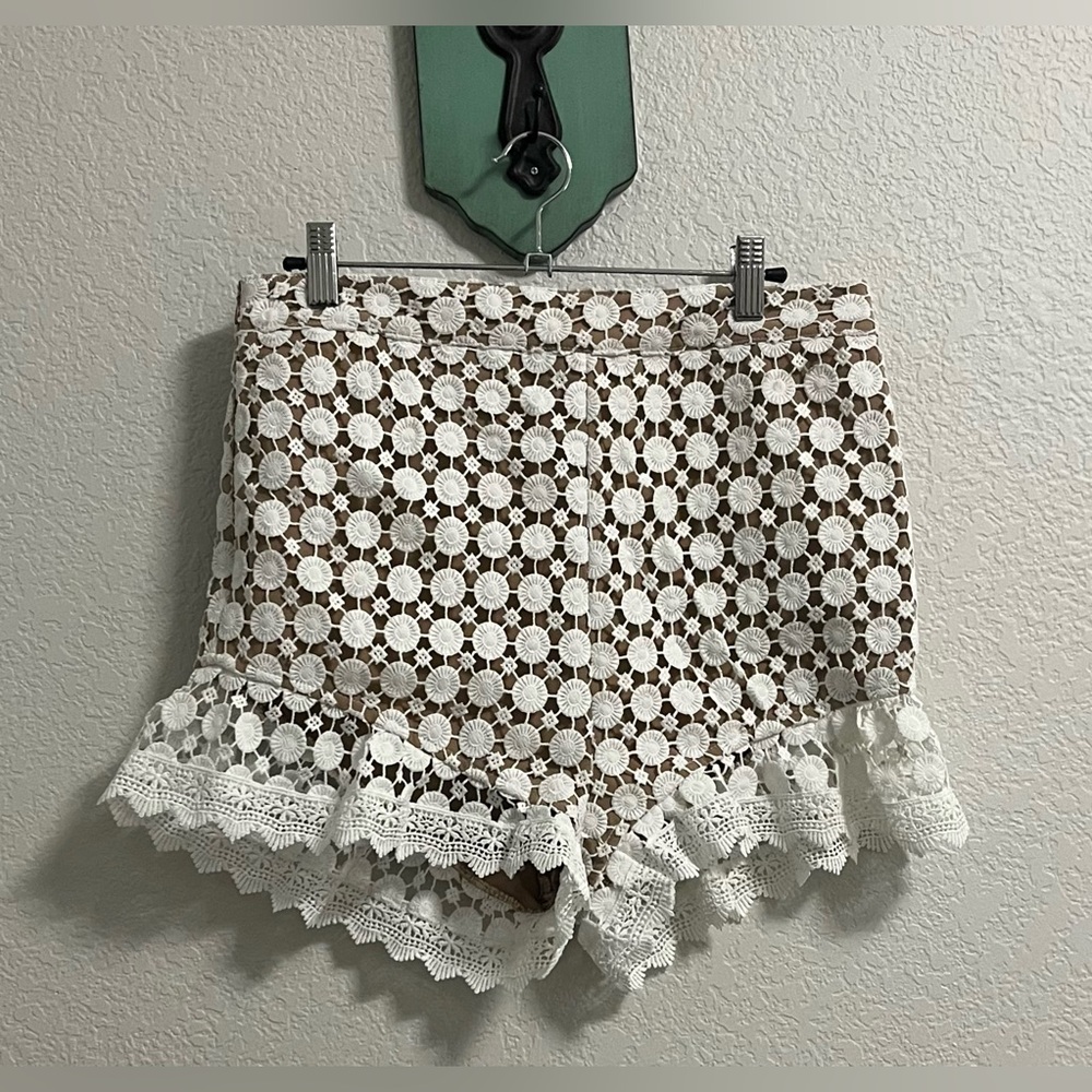 Amaryllis x Dani Austin White Crochet High Waisted Shorts